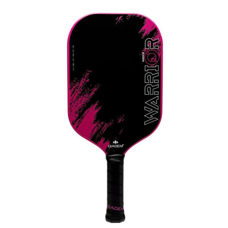 Diadem Warrior V2 pickleball paddle with a black face, a hot pink perimeter, and a black wrapped handle.