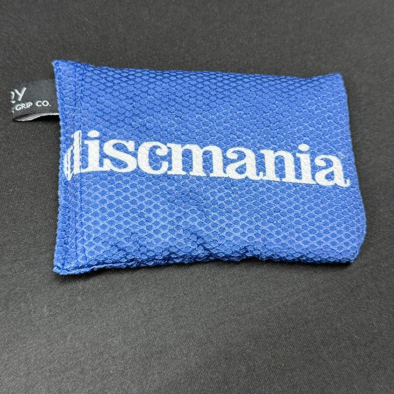 Blue Discmania Bar Logo Sportsack grip bag made from an absorbent waffle weave fabric, with white embroidered lettering.