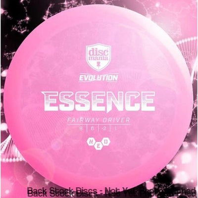 Pink Discmania Evolution Neo Essence Fairway Driver disc with white lettering and flight numbers 8 6 -2 1.