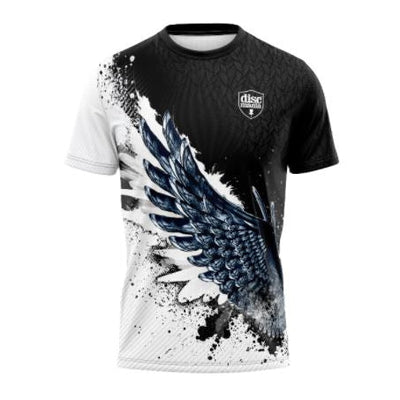 Discmania Moving Day Eagle McMahon jersey with a black top fading into white, featuring a large detailed wing.
