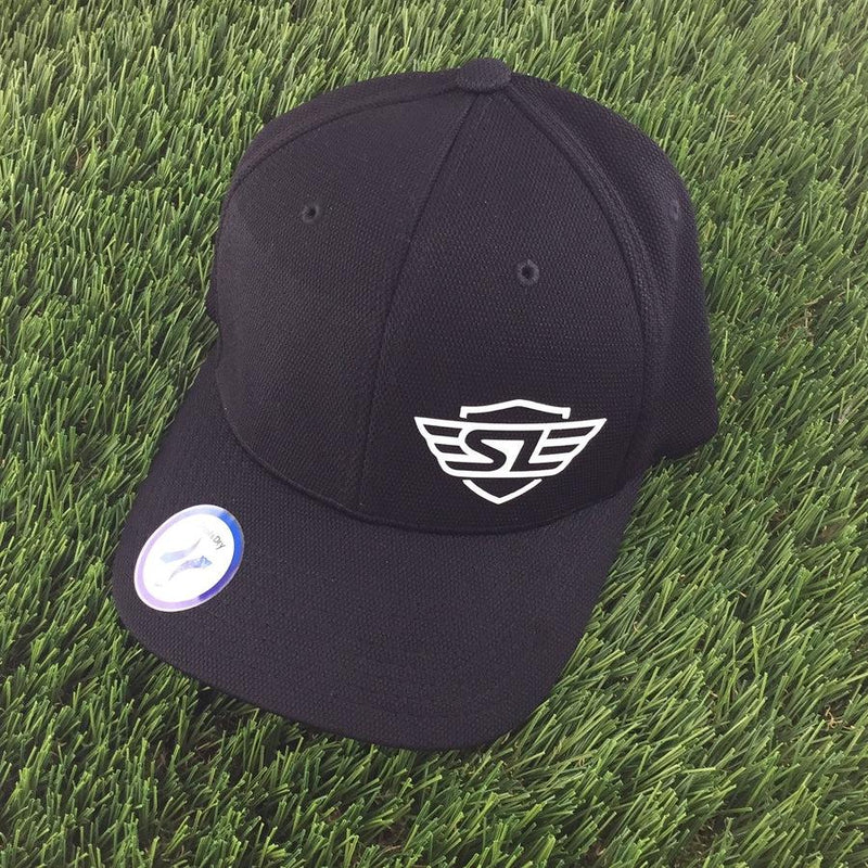 Black Discmania Simon Lizotte Cool Dry FlexFit hat with a white "SL" logo on the front.