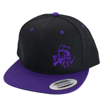 Black snapback hat with a flat purple bill, featuring a purple Discraft Buzz embroidered logo.