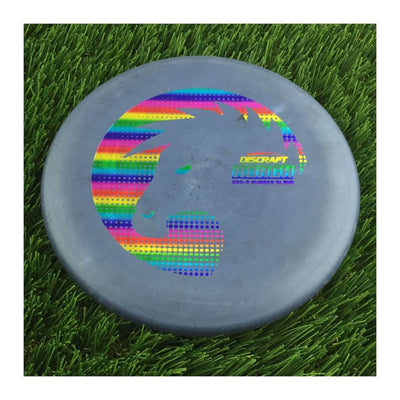 Solid blue Discraft Dark Horse Roach disc with a colorful rainbow dotted horse graphic and "BRO-D RUBBER BLEND" lettering.