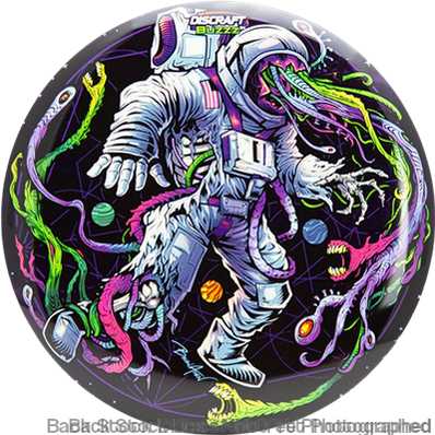 Black Discraft ESP Supercolor Buzzz disc golf disc featuring an astronaut with tentacles from Brian Allen’s design.