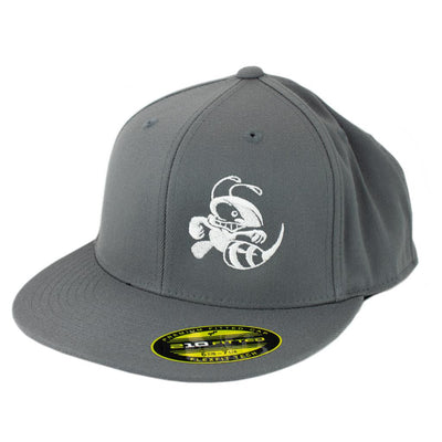 Gray fitted cap with a white embroidered Discraft Buzzz logo on the front panel and a flat bill.
