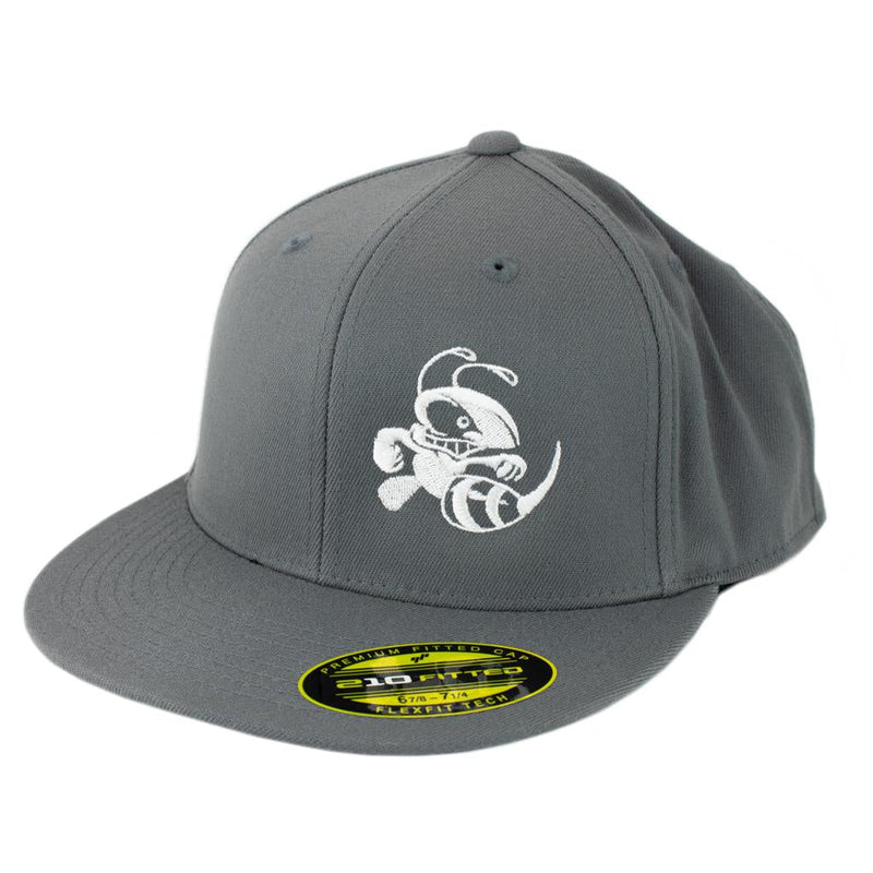 Gray fitted cap with a white embroidered Discraft Buzzz logo on the front panel and a flat bill.