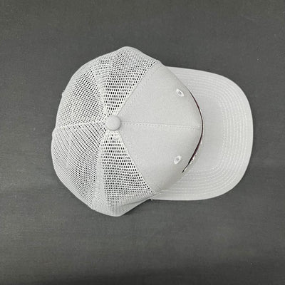 Light gray Discraft embroidered logo mesh snap-back curved bill hat with six-panel construction.