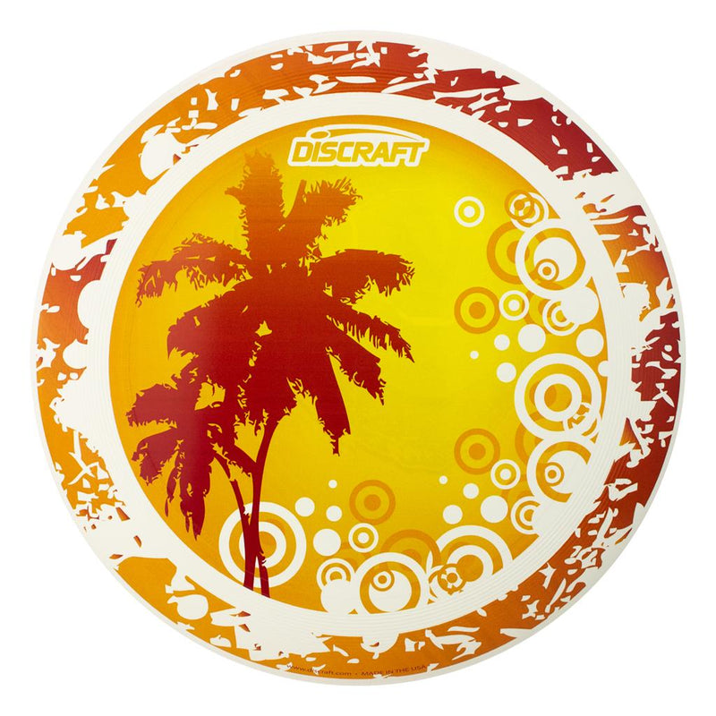 Orange and yellow Discraft SuperColor Ultra-Star ultimate disc with a palm tree and bubble graphic.