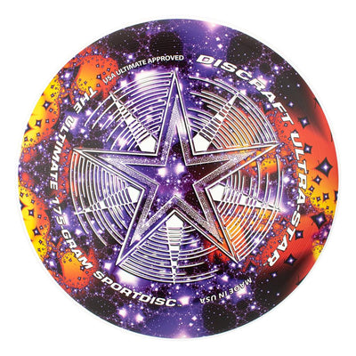 Discraft SuperColor Ultra-Star ultimate disc with a vibrant starscape pattern featuring a large purple and orange star.