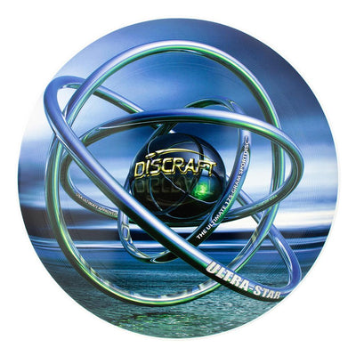 Discraft SuperColor Ultra-Star ultimate disc with a blue orb pattern of intertwining silver and green rings.