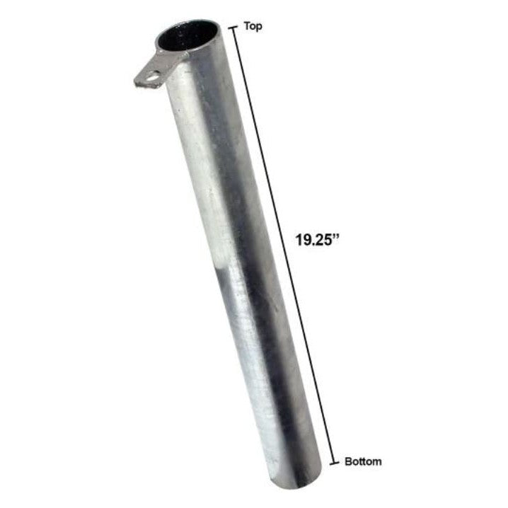 Metallic silver Dynamic Discs basket ground sleeve, 19.25 inches long, with a top hook and an open bottom.