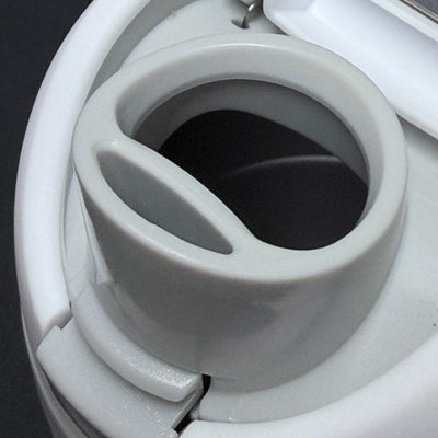 Close-up of a white Dynamic Discs Chug bottle's sip and chug lid with two distinct drink openings.