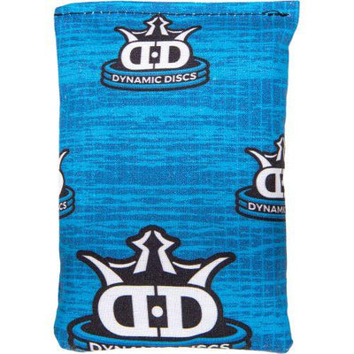 Blue Dynamic Discs Dirtbag bag with scratched camouflage pattern and repeating white and dark blue Dynamic Discs logos.