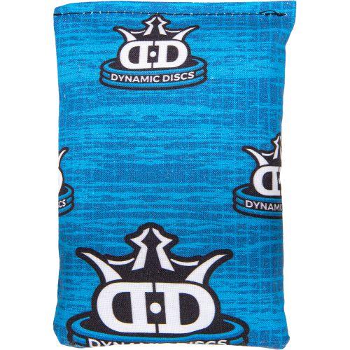 Blue Dynamic Discs Dirtbag bag with scratched camouflage pattern and repeating white and dark blue Dynamic Discs logos.
