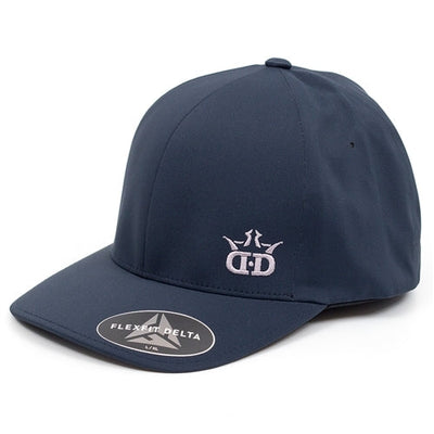 Dark blue Flexfit Delta hat featuring a light gray Dynamic Discs crown logo embroidered on the front.