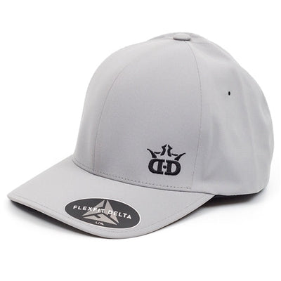 Light gray Dynamic Discs Flexfit Delta hat with a black embroidered logo on the front panel.