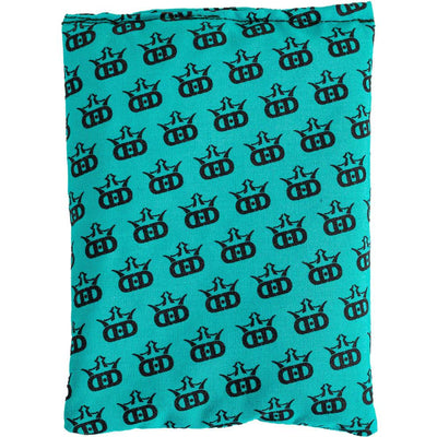 A teal Dynamic Discs Mini King dirtbag with a repeating pattern of black crown logos.