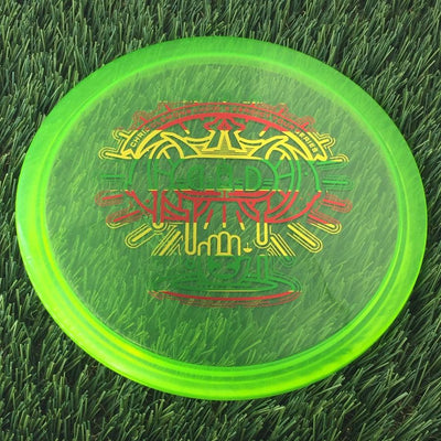 Translucent green Dynamic Discs Lucid-X Verdict with red and yellow 2022 Chris Clemons Tour Series stamp.