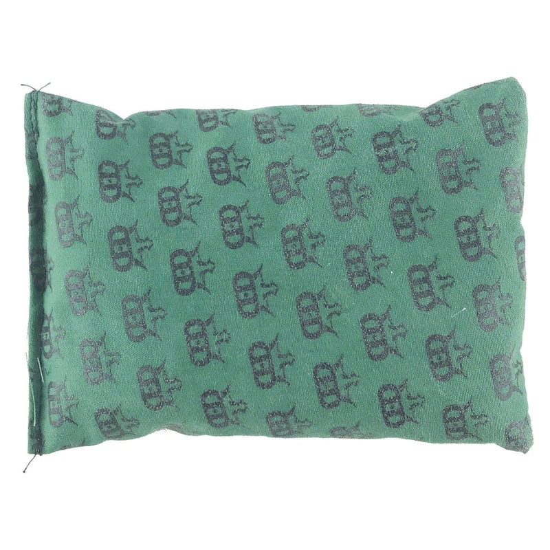 Dynamic Discs Mini King green beanbag with a repeating pattern of black crown logos printed across it.