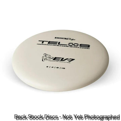 Off-white EV 7 Telos premium disc golf putter with black lettering for the branding and flight numbers.