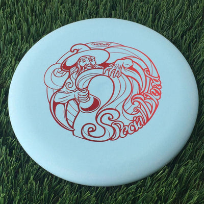 Solid light blue Gateway Special Blend Wizard disc golf putter with a red wizard stamp and "Special Blend" text.