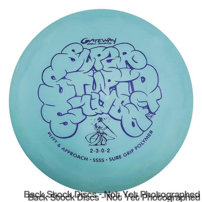 Light blue Gateway Sure Grip Super Stupid Silly Soft Wizard disc with purple puffy letter graphics and a wizard image.