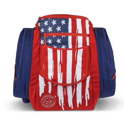Red, white, and blue Grip EQ AX5 Series Tour backpack with Paul McBeth 10 Year Anniversary USA flag design.