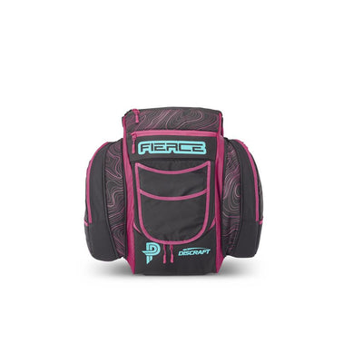 Black Grip EQ Discraft BX3 disc golf bag featuring pink accents, zippers, and Paige Pierce's "Fierce" branding.