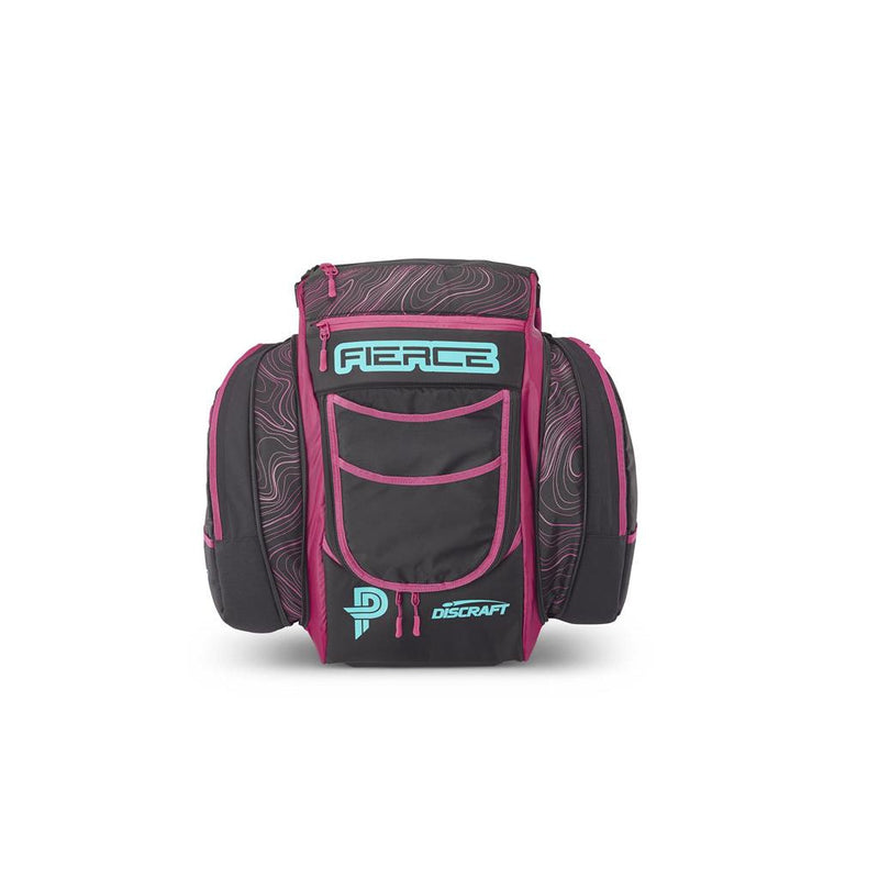 Black Grip EQ Discraft BX3 disc golf bag featuring pink accents, zippers, and Paige Pierce&