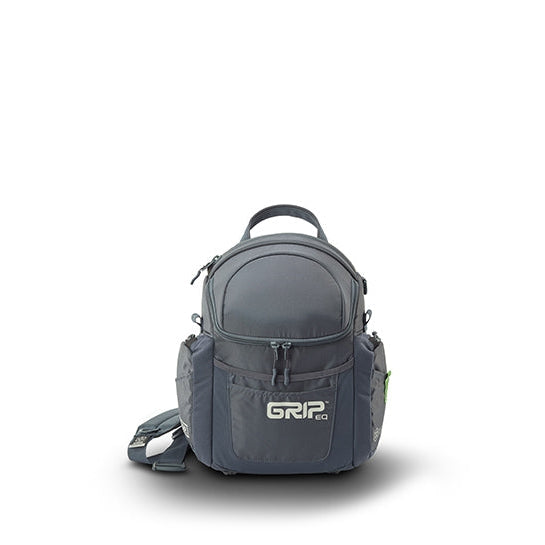 Gray GRIP eq G Series 2022 disc golf bag with a top handle, zippered compartments, and a white GRIP eq logo.