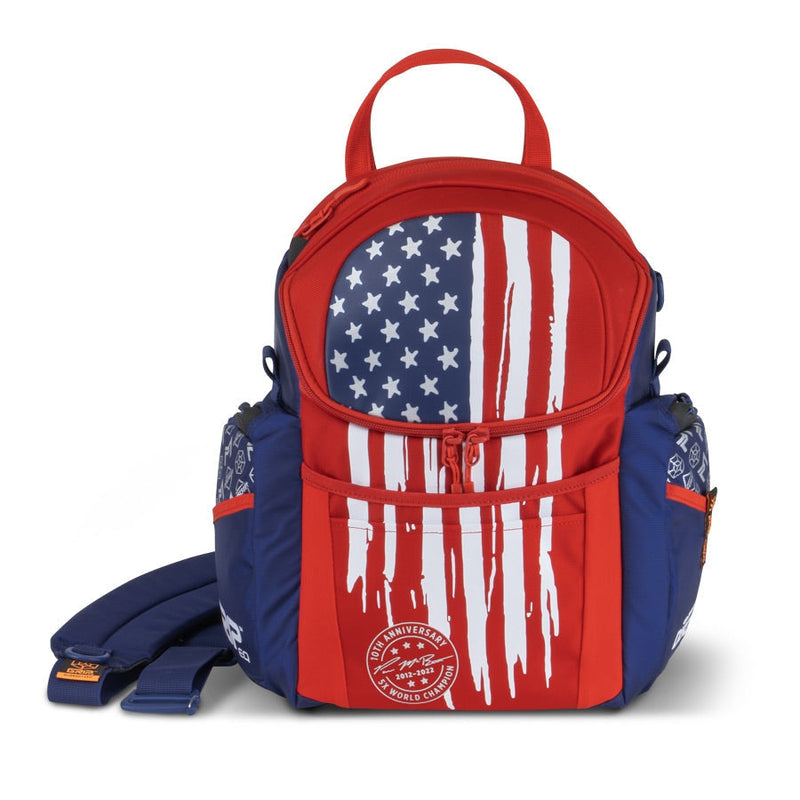 grip EQ G2 Series backpack with a patriotic red, white, and blue American flag design, plus a 10th Anniversary patch.