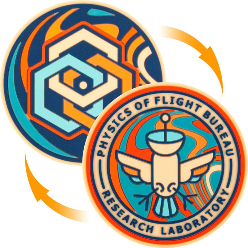 Double-sided Handeye flexible mini marker with a blue, orange, and cream "Physics of Flight Bureau" bird logo.