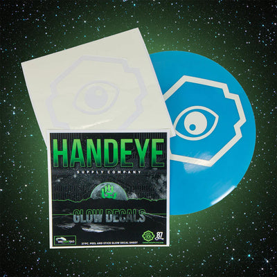 Blue and white Handeye Supply Company glow decals sheet featuring several stylized eye designs.