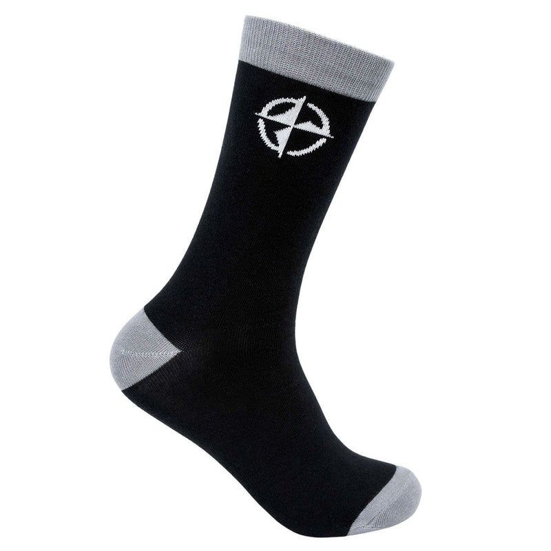 Black performance sock with a gray heel, toe, and cuff, featuring a white Innova compass logo on the ankle.