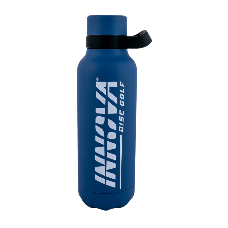 Blue Innova Burst Logo 22oz insulated bottle with a white Innova logo and black plastic carrying handle.
