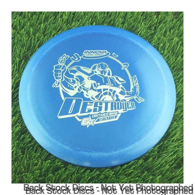 Blue Innova GStar Destroyer golf disc with a light blue chain-breaking robot stamp and flight numbers 12 5 -1 3.