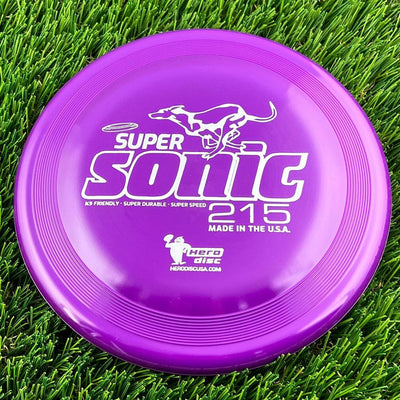 Purple Innova Hero Super Sonic 215 K9 friendly disc with a white dog graphic and text.