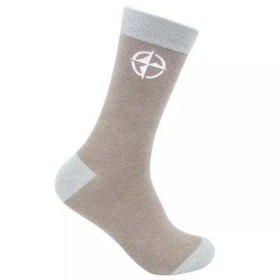 Tan Innova performance sock with a light blue cuff, heel, and toe, featuring a white Star logo on the ankle.