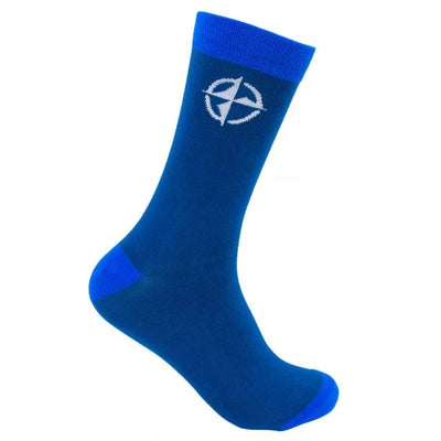 Innova Prime Star Performance Socks in royal blue with an embroidered white logo and lighter blue toe and heel.