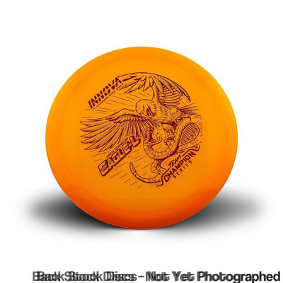 Orange Innova Proto Color Glow Champion Eagle L disc golf driver with a red Sofia Donnecke Team Champion Series stamp.