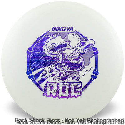 White Innova Proto Glow DX Roc disc golf disc with a purple skeleton dragon and "ROC" graphic.