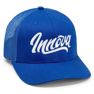 Innova "Innova" Flow Richardson 112 Trucker Curved Bill Snapback Meshback Cap - Blue / White / Blue - Blue Front with White Logo, Blue Back / Adjustable / Snapback