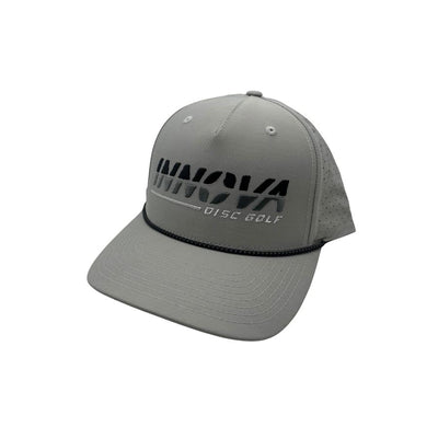 Gray Innova Richardson 355 Big Burst Logo Tech Rope Snapback Hat with a black braided cord above the brim.