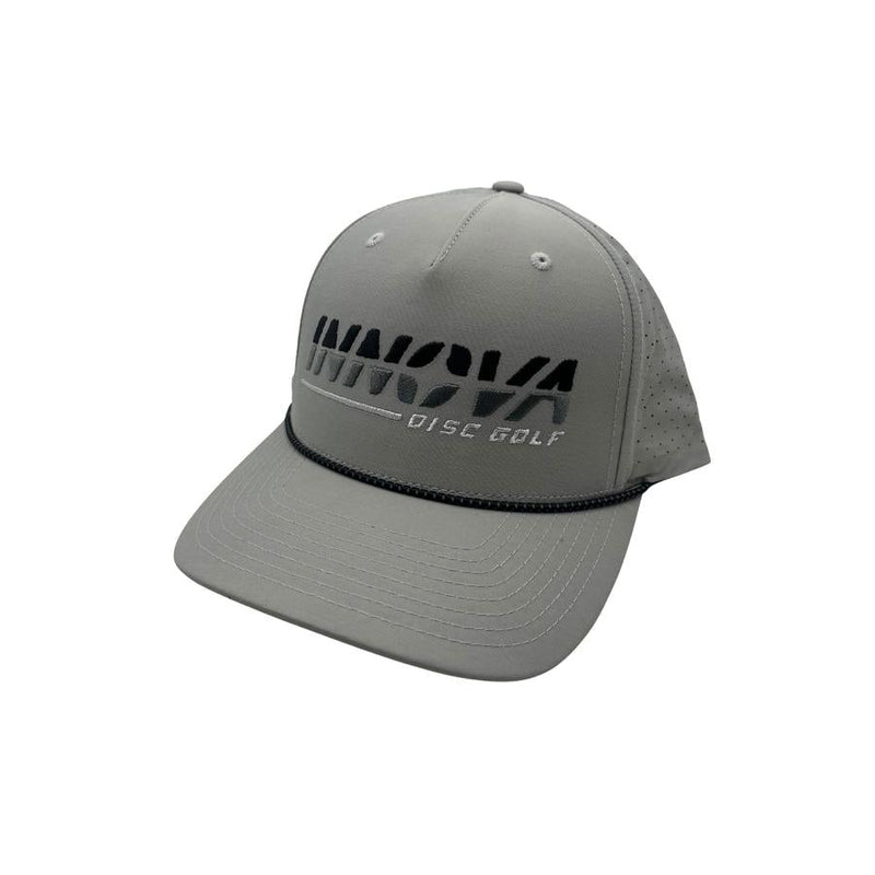 Gray Innova Richardson 355 Big Burst Logo Tech Rope Snapback Hat with a black braided cord above the brim.
