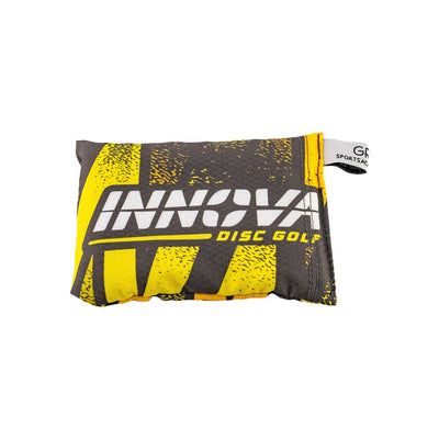 Yellow and black Innova Sport Sack Macro with bold Innova Disc Golf branding visible on the front.