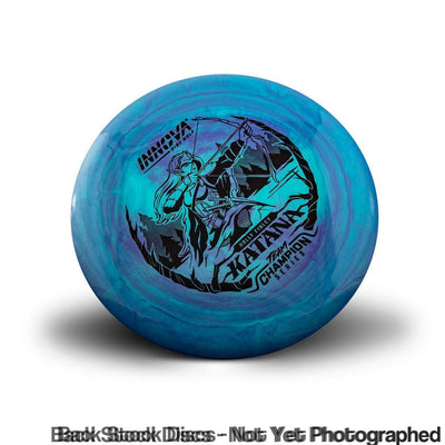 Blue Innova Star Katana Holly Finley Team Champion Tour Series disc golf driver with black archer stamp.