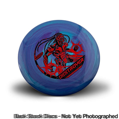 Innova Swirled Star Destroyer disc golf disc featuring a red and black cyborg graphic with an Innova logo.