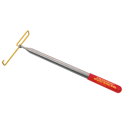 Red Inzone Kwik-Stik XXL disc golf retriever with a yellow hook and a silver telescopic pole.