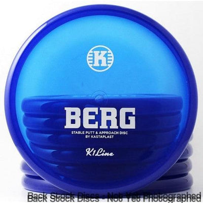 Reflective blue Kastaplast K1 Berg stable putt and approach disc with a white logo and text.