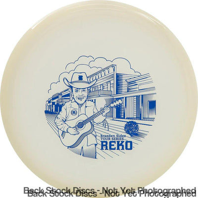 Kastaplast K1 Glow Reko disc golf disc with a blue Braeden Sides Tour Series 2024 cowboy stamp.